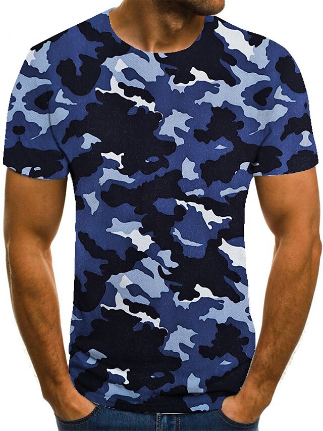  Men's Unisex Tee T shirt Shirt 3D Print Camouflage Graphic Prints Plus Size Round Neck Casual Daily Print Short Sleeve Tops Basic Fashion Designer Big and Tall Blue