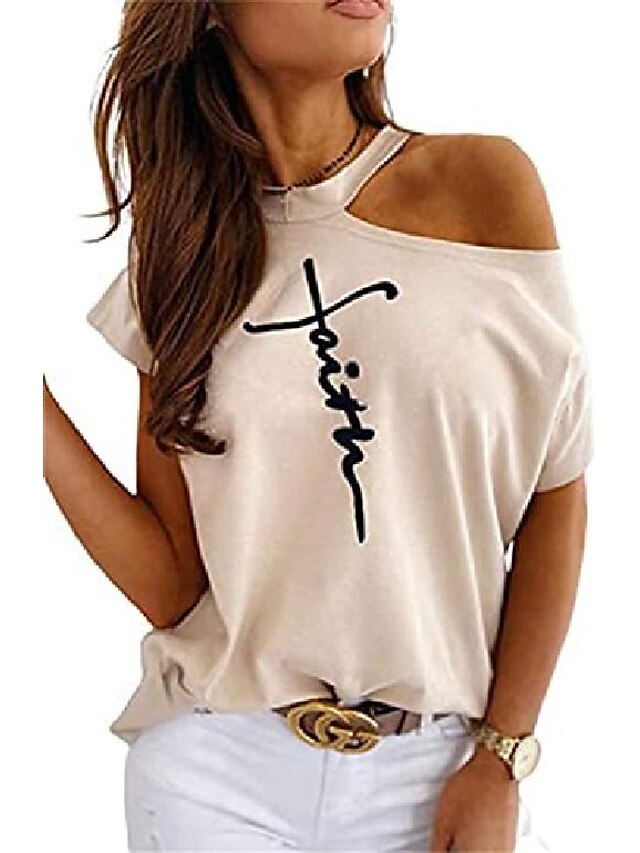 Womens Clothing Womens Tops | fronage womens short sleeve faith shirts cold shoulder tops casual summer graphic t-shirt (medium,