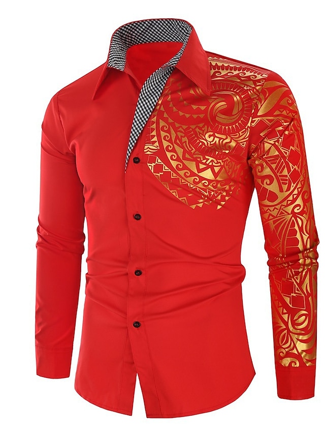 Men's Dress Shirt Button Up Shirt Collared Shirt Wine Red Big red Black