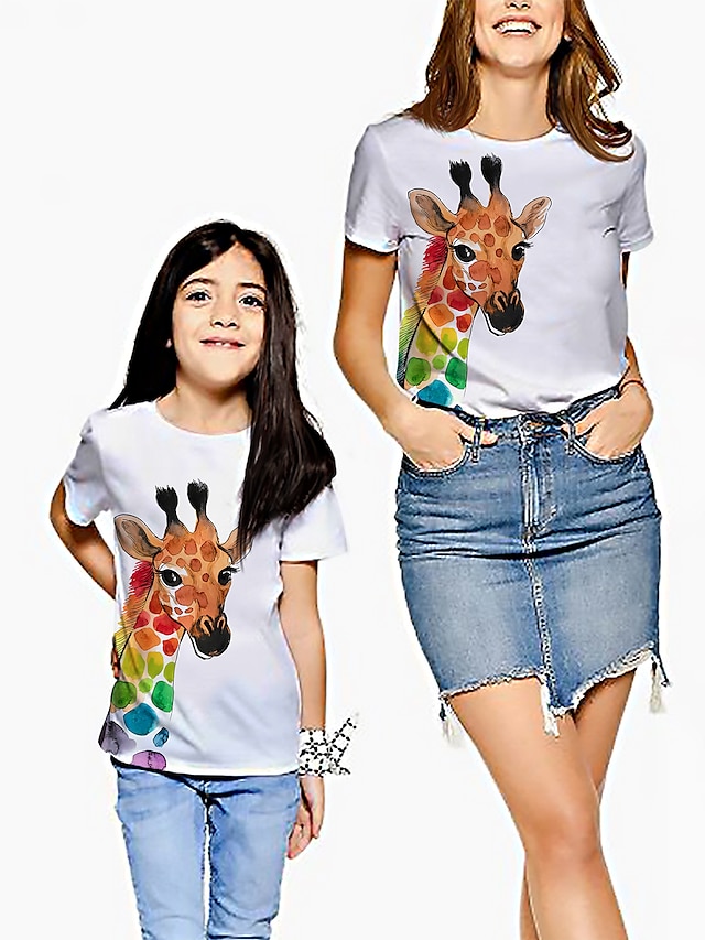  Mommy and Me T shirt Tee Animal Print White Short Sleeve Active Matching Outfits / Kids / Summer