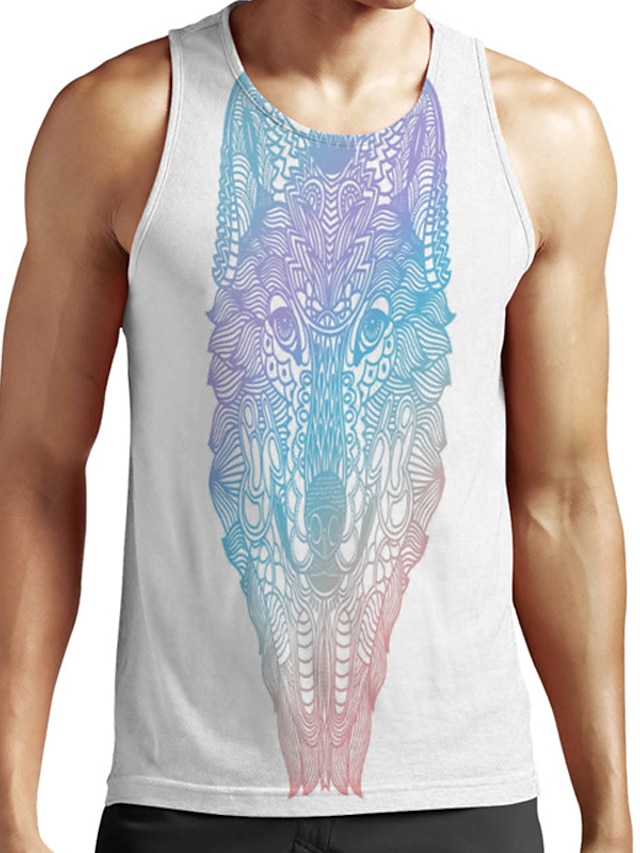 Mens Clothing Mens Tees & Tank Tops | Mens Unisex Tank Top Undershirt 3D Print Graphic Prints Wolf Animal Plus Size Round Neck C