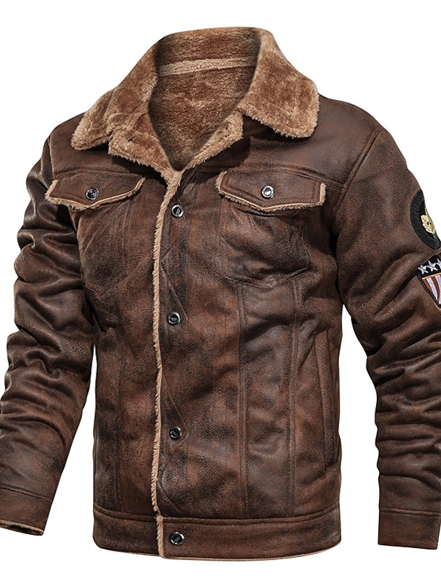  Men's Jacket Regular Patchwork Coat Black Khaki Brown Casual Daily Winter Single Breasted Two-button Turndown Regular Fit M L XL XXL 3XL 4XL / Long Sleeve
