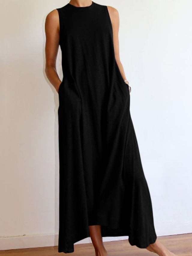  Women's Long Dress Maxi Dress Black Gray White Sleeveless Pure Color Spring Summer S M L XL XXL XXXL