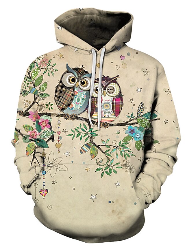 Mens Clothing Mens Hoodies & Sweatshirts | Mens Unisex Plus Size Pullover Hoodie Sweatshirt Graphic Prints Owl Print Hooded Casu