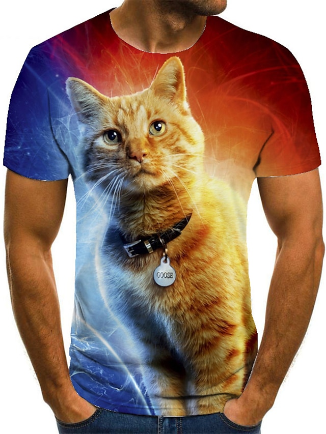  Men's Unisex T shirt Tee Tee Cat Graphic Prints Round Neck Red 3D Print Plus Size Casual Daily Short Sleeve Print Clothing Apparel Basic Fashion Designer Big and Tall