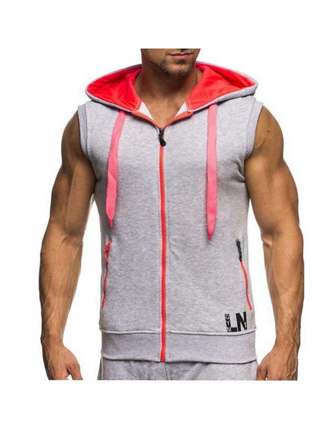 Mens Clothing Mens Hoodies & Sweatshirts | Mens Hoodie Tank Top Color Block Letter Daily Active Hoodies SweatshirtsSleeveless Da