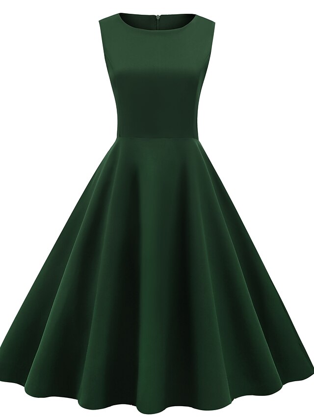 Womens Clothing Womens Dresses | Womens Swing Dress Midi Dress Green Black Dark Blue Sleeveless Solid Color Classic Style Fall S