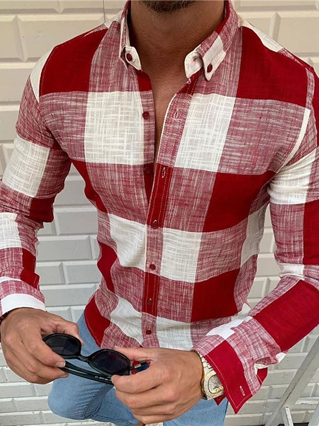 Men's Shirt Summer Shirt Button Up Shirt Plaid Shirt Black Red Blue ...