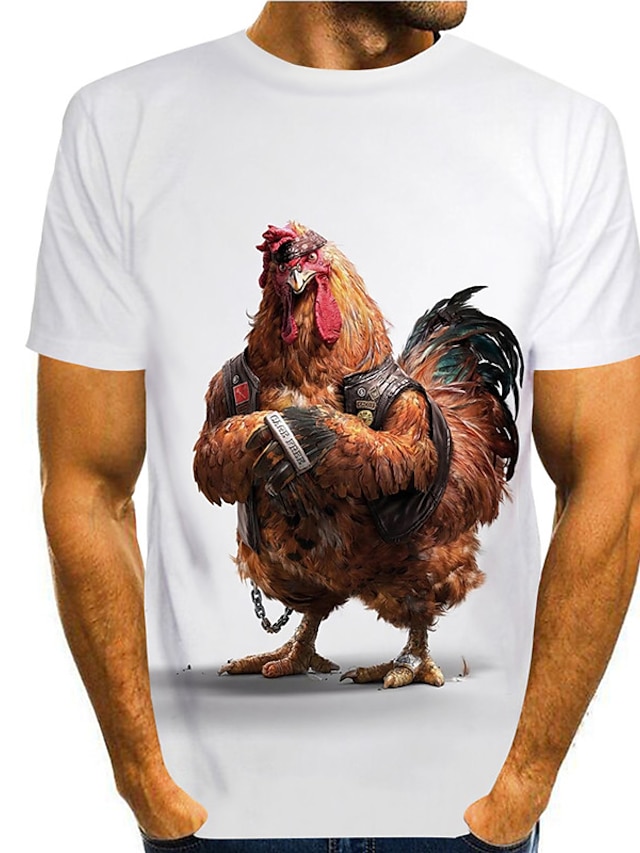  男性用 Tシャツ 面白いTシャツ 動物 グラフィック 鶏 ラウンドネック A B C D F 3Dプリント 日常 祝日 半袖 プリント 衣類 かわいいスタイル デザイナー カトゥーン カジュアル