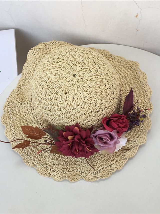 Womens Clothing Womens Accessories | Womens Straw Hat Street Holiday Tea Party Flower Flower Beige Gray Hat Pink Khaki Fall Summ