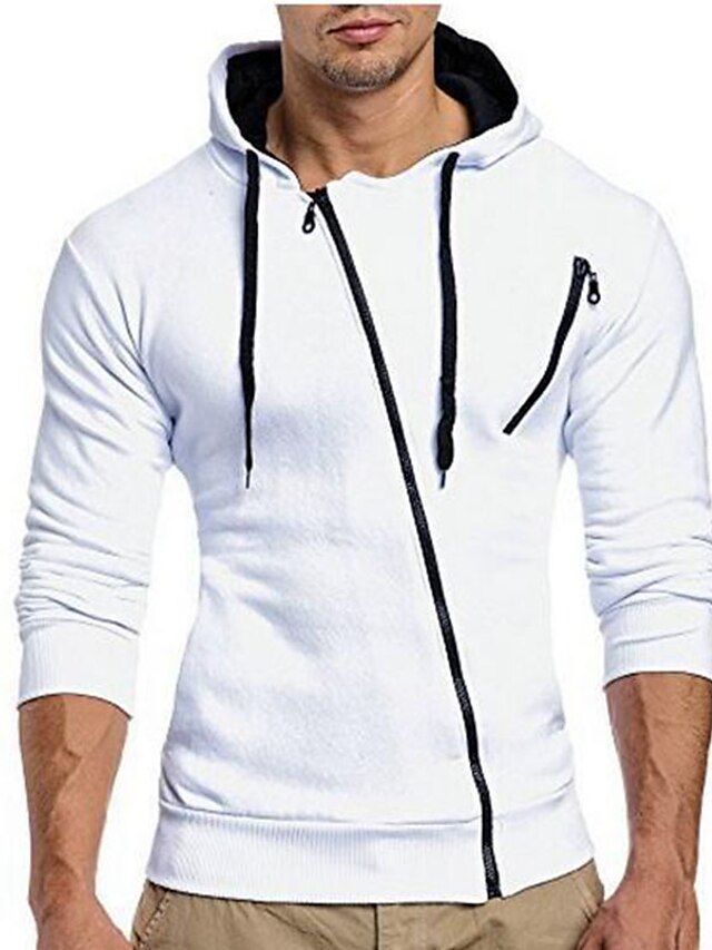 Mens Clothing Mens Hoodies & Sweatshirts | Mens Zip Up Hoodie Sweatshirt Color Block Hooded Daily Going out Weekend non-printing