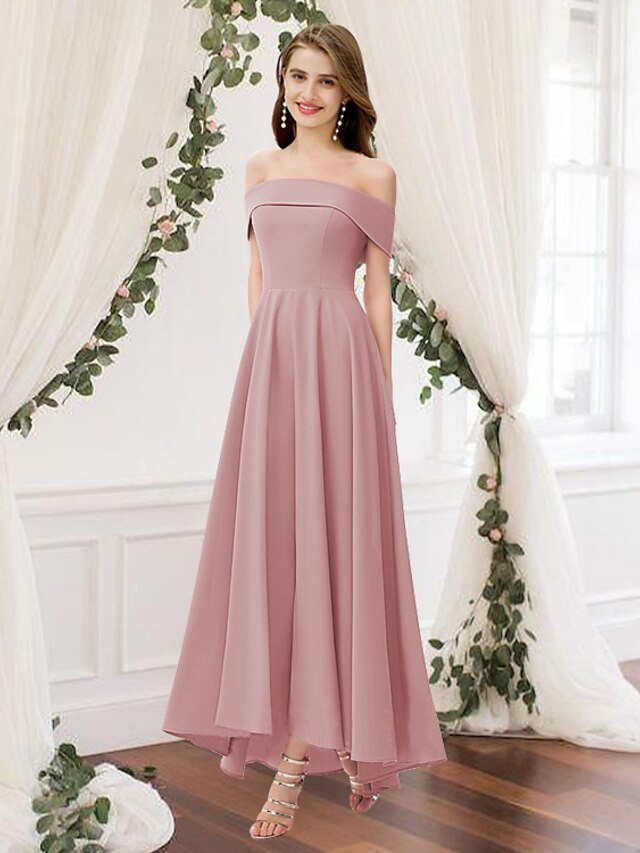 A Line Bridesmaid Dress Off Shoulder Sleeveless Elegant Floor Length