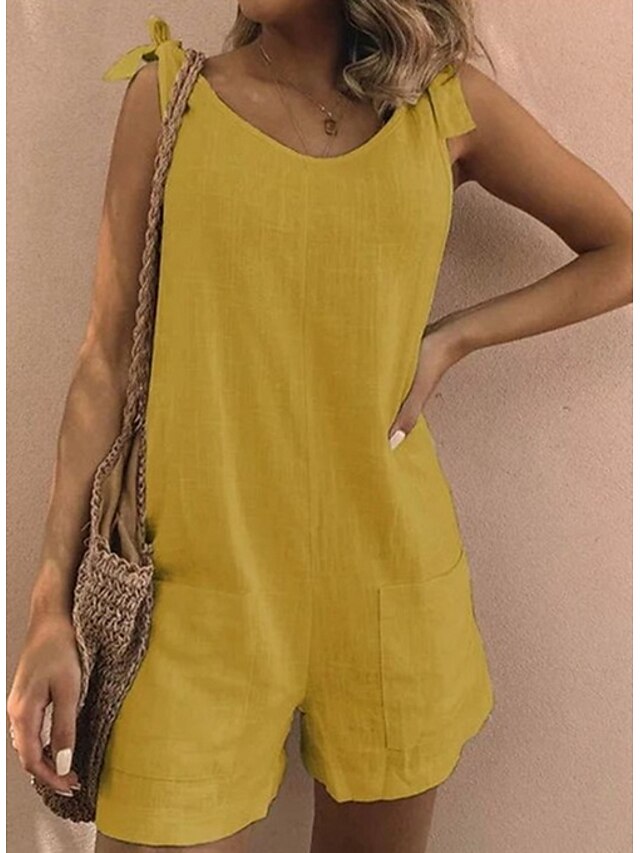 Womens Clothing Womens Jumpsuits & Rompers | Womens Romper Patchwork Solid Colored Crew Neck Ordinary Regular Fit Sleeveless Gre