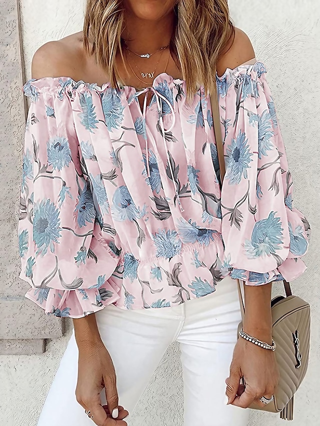 Women's Shirt T shirt Tee Going Out Tops Blouse Graphic Floral White ...