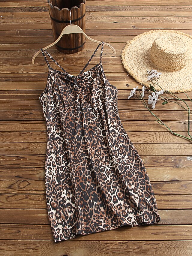 Womens Clothing Womens Dresses | Womens Daily Leopard Graphic Prints Snake Print Sleeveless Backless Criss Cross Print V Neck Ba