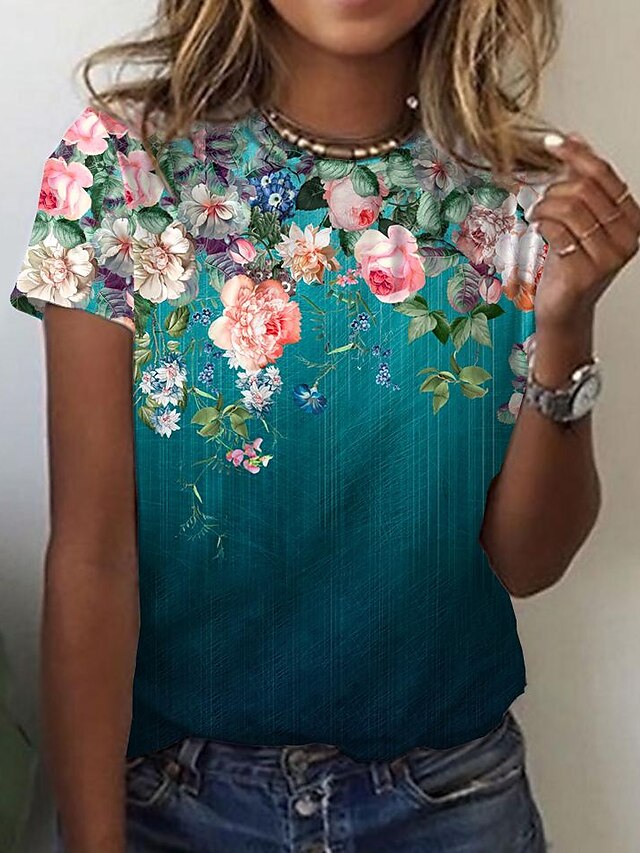  Women's T shirt Tee Designer 3D Print Floral Graphic Design Short Sleeve Round Neck Daily Print Clothing Clothes Designer Basic Green