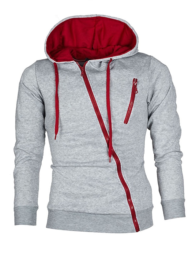 Mens Clothing Mens Hoodies & Sweatshirts | Mens Zip Up Hoodie Sweatshirt Color Block Hooded Daily Going out Weekend non-printing