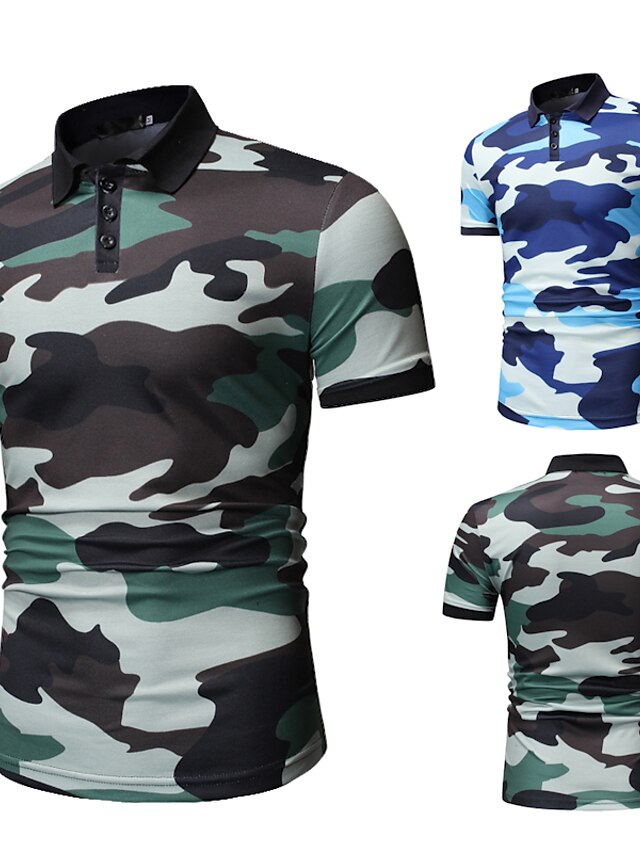  Men's Golf Shirt Tennis Shirt Other Prints Camo / Camouflage Short Sleeve Casual Tops Casual Blue Army Green / Summer