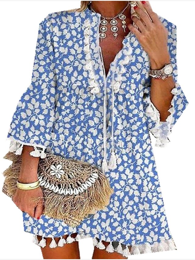 Dress Classic blue Long Sleeve Pattern 