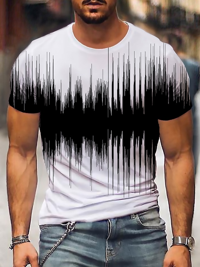  Men's Shirt T shirt Tee Graphic 3D Round Neck Black-White Black White Red Green 3D Print Plus Size Daily Going out Short Sleeve Print Clothing Apparel Streetwear