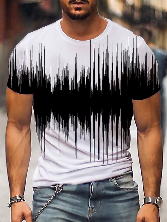 Men's Graphic 3D Shirt T Shirt Short Sleeve T shirt 3D Print Round Neck Shirt Streetwear Daily Going out Black-White Black White Clothing Apparel Plus Size Normal S M L XL XXL 3XL 4XL 9