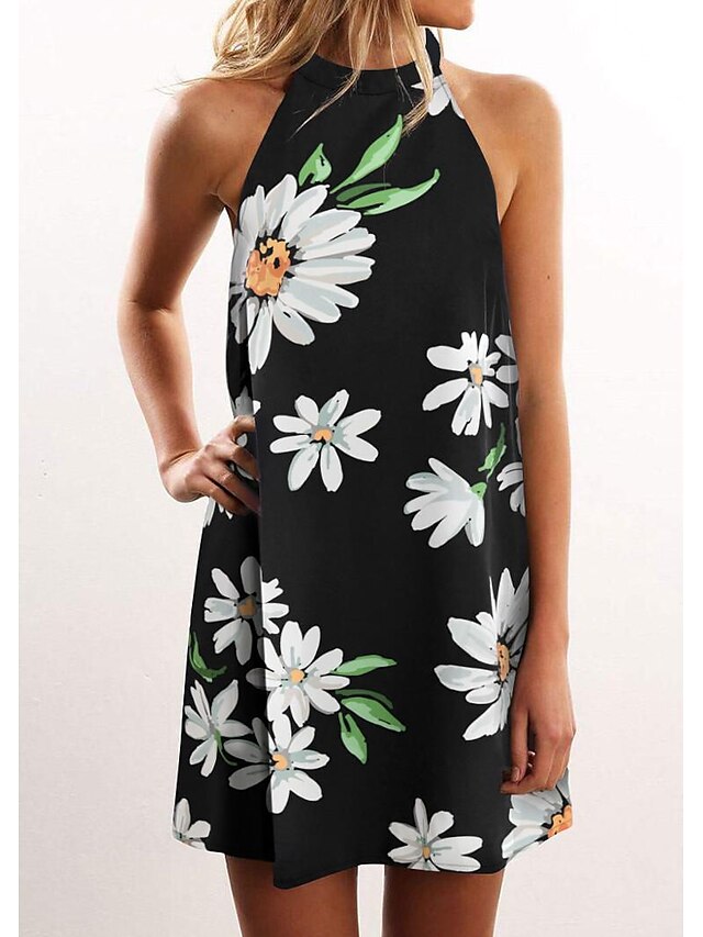 Womens Clothing Womens Dresses | Womens Strap Dress Knee Length Dress sunflower Sun flower chrysanthemum Blue Black Red Wine Dar