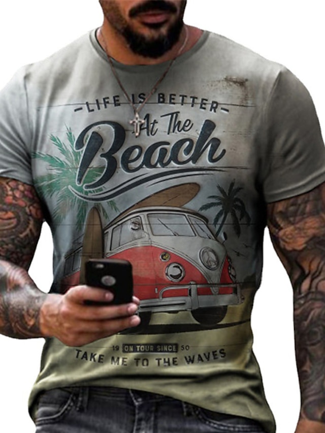  Per uomo Camicia maglietta Magliette Pop art Spiaggia Girocollo Giallo Rosso Verde Grigio Stampa 3D Plus Size Informale Giornaliero Manica corta Abbigliamento Originale Essenziale Taglio attillato