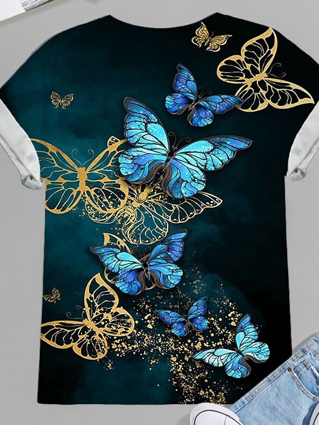 Womens Clothing Plus Size Collection | Womens Plus Size Tops T shirt Graphic Butterfly Print Short Sleeve Crewneck Basic Daily C