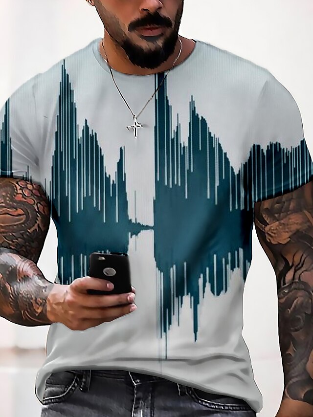 Men's T shirt Tee Shirt Graphic 3D Round Neck Black / White Green ...