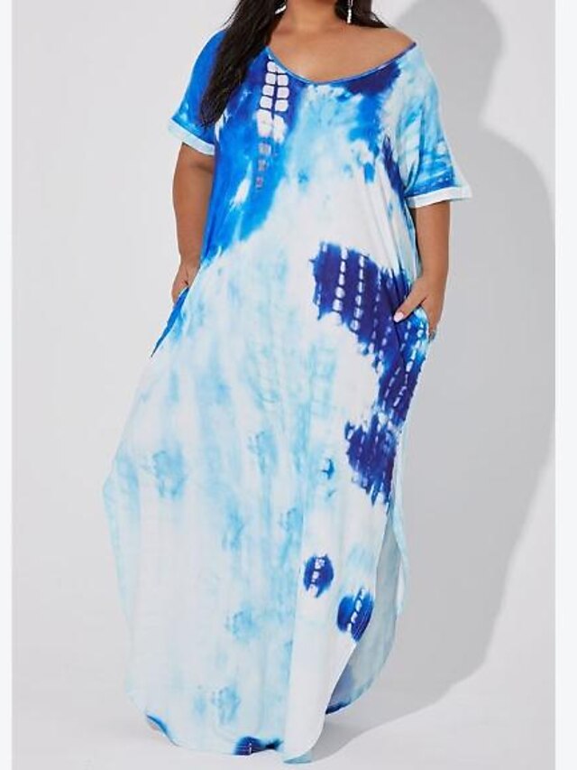 Mujer Tallas Grandes Vestido de Columpio Tie-dye Escote en Pico Manga Corta  Verano Casual Sensual Vestido largo maxi vestidos de vacaciones Vestido /  Maxi / Corte Ancho 8447174 2022 – $27.36