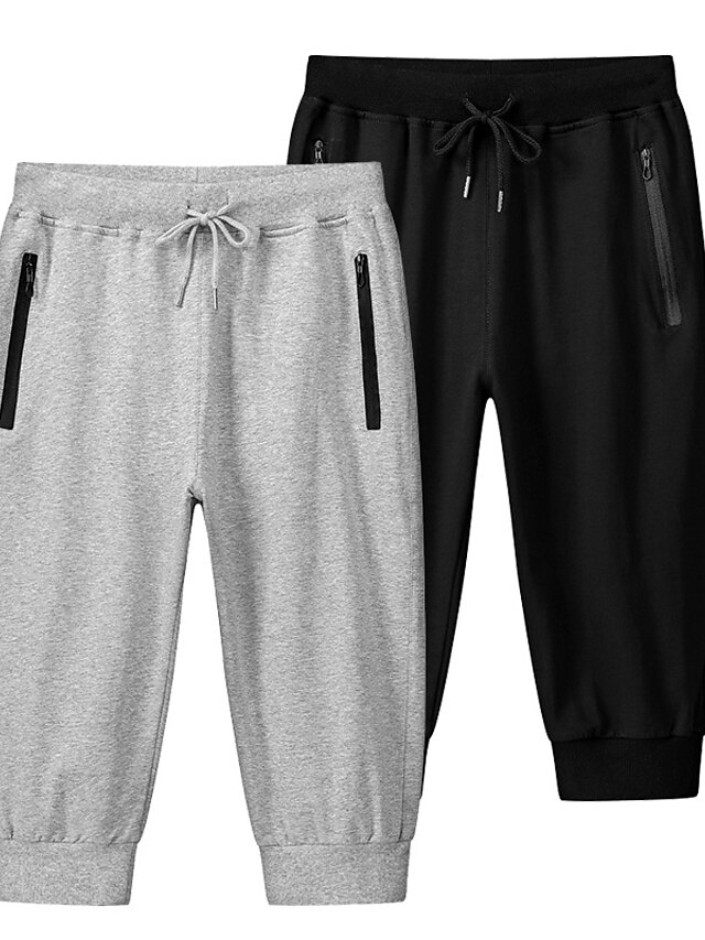 Mens Clothing Mens Bottoms | Mens Stylish Streetwear Jogger Crop Sweatpants Elastic Drawstring Design Calf-Length Pants Casual D