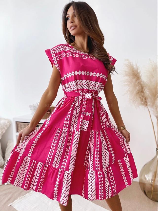 Mujer Vestido de una línea Vestido hasta la Rodilla Bleu Ciel Negro Rojo  Sin Mangas Patrón Verano Casual 2022 S M L XL XXL 8657231 2022 – $11.16