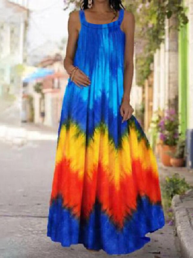 Womens Clothing Womens Dresses | Womens T Shirt Dress Tee Dress Maxi long Dress Sleeveless Botanical Pattern Tie Dye Summer Casu