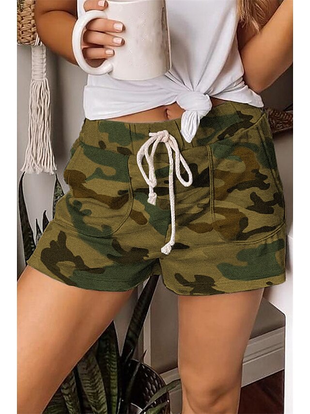 Womens Clothing Womens Bottoms | Womens Basic Casual Shorts Slacks Drawstring Pocket Print Short Pants Fitness Weekend Inelastic