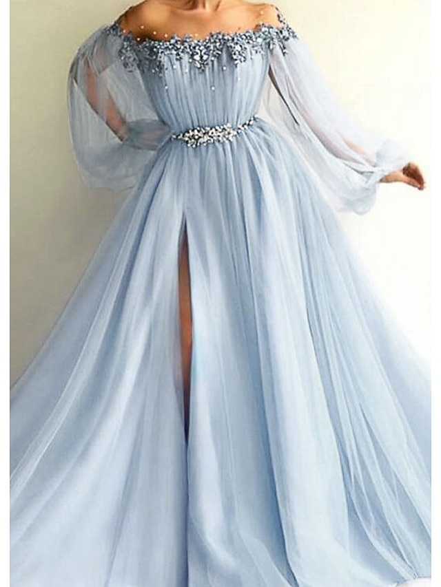 A-Line Elegant Formal Evening Birthday Dress Off Shoulder Long Sleeve ...