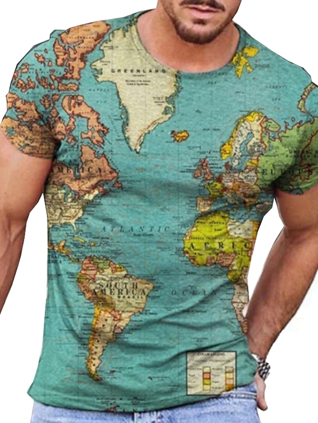 Map Vintage Mens 3D Shirt For Travel | Yellow Summer Cotton | Men'S Tee ...