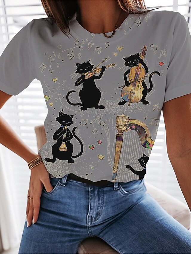  lomelomme t-shirt women summer tops cat animals print attractive lively short sleeve tee tops cute cat print summer loose tops women teen girls s m l xl xxl tshirts