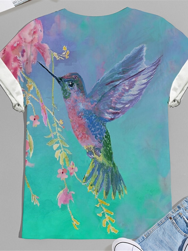 Womens Clothing Plus Size Collection | Womens Plus Size Tops T shirt Tee Graphic Patterned Bird Print Short Sleeve Crewneck Basi