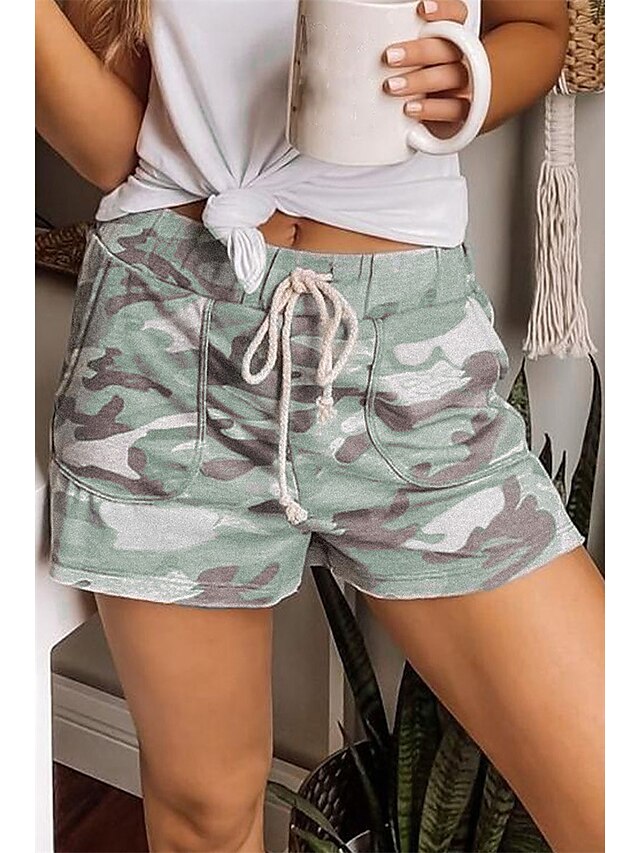 Womens Clothing Womens Bottoms | Womens Basic Casual Shorts Slacks Drawstring Pocket Print Short Pants Fitness Weekend Inelastic