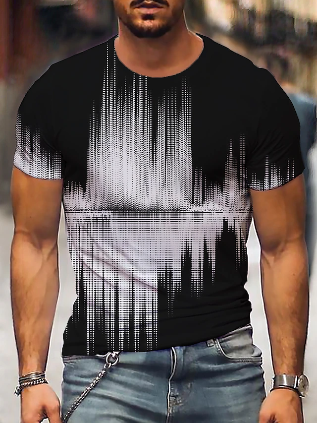 Men's T shirt Tee Shirt Graphic 3D Round Neck Black / White Green ...