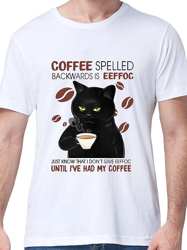  Coffee Spelled Backwards Is Eeffog Mens 3D Shirt | Grey Winter Cotton | Cat Letter Light Tee Men'S Graphic Blend Novelty Big And Tall Short Sleeve Comfortable Casual Summer