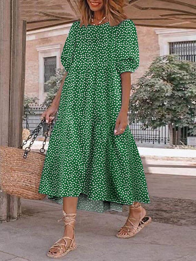 Women's Casual Dress Midi Dress Polka dotblack Wave pointred Polka