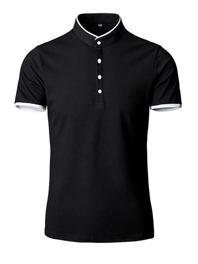  Men's Tennis Shirt Polo Shirt Casual Daily Collar Stand Collar Short Sleeve Simple Solid Color Button Front Regular Fit Black White Pink Red Navy Blue Blue Tennis Shirt