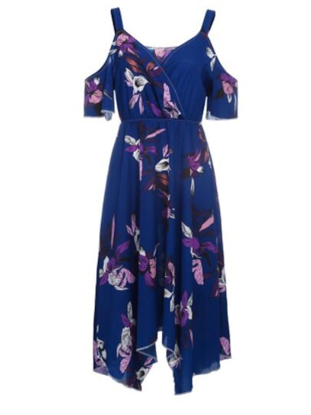 Womens Clothing Plus Size Collection | Womens Plus Size Swing Dress Floral V Neck Half Sleeve Spring Summer Fashion Maxi long Dr