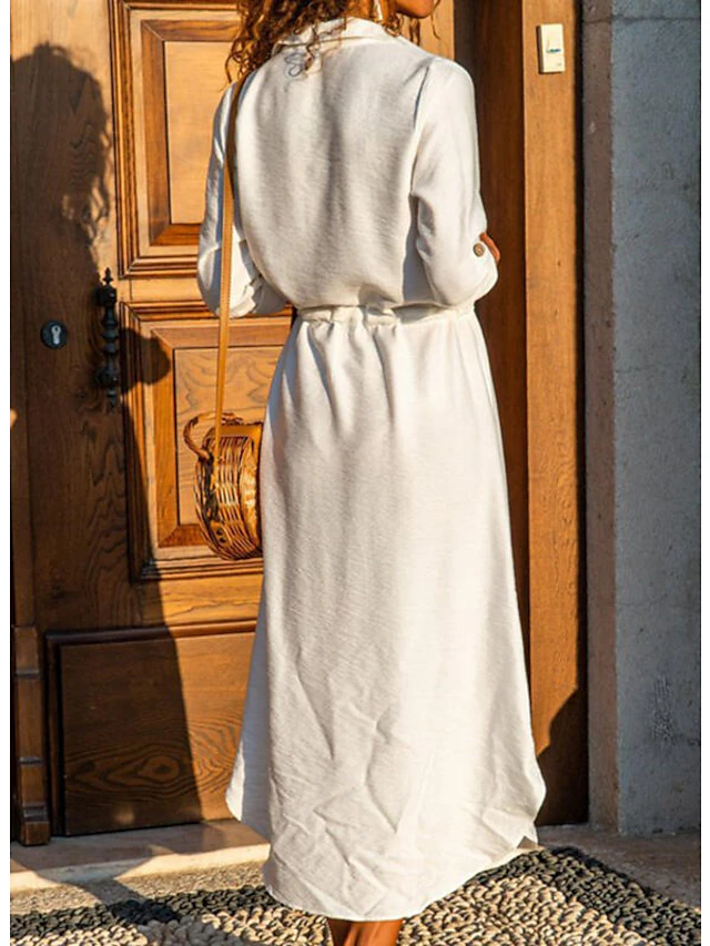 Women's Shirt Dress Casual Dress Linen Dress Maxi long Dress Outdoor ...