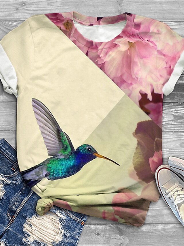 Womens Clothing Plus Size Collection | Womens Plus Size Tops T shirt Tee Graphic Patterned Bird Print Short Sleeve Crewneck Basi