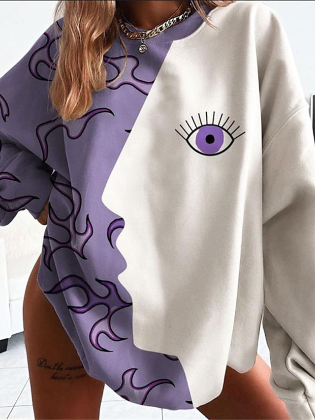  Women's Sweatshirt Pullover Graphic Color Block Oversized Print Casual Daily Sports 3D Print Sportswear Streetwear Hoodies Sweatshirts  Oversized Purple Green Beige