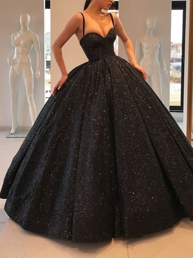  Ball Gown Glittering Sparkle Engagement Formal Evening Dress Sweetheart Neckline Sleeveless Sweep / Brush Train Sequined with Sequin 2022
