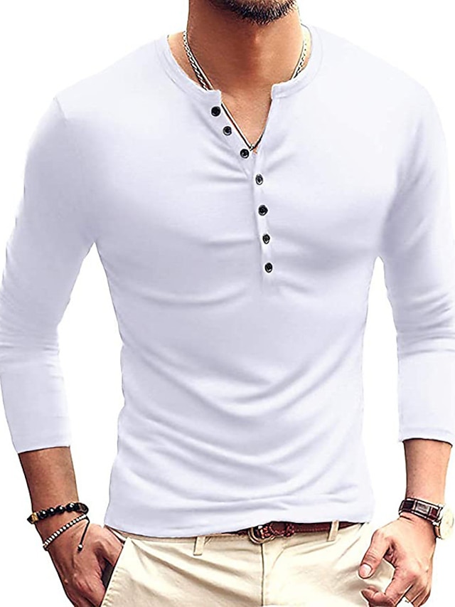  Men's T shirt Tee Long Sleeve Shirt Plain Stand Collar Casual Holiday Long Sleeve Button-Down Clothing Apparel Lightweight Classic Casual Muscle