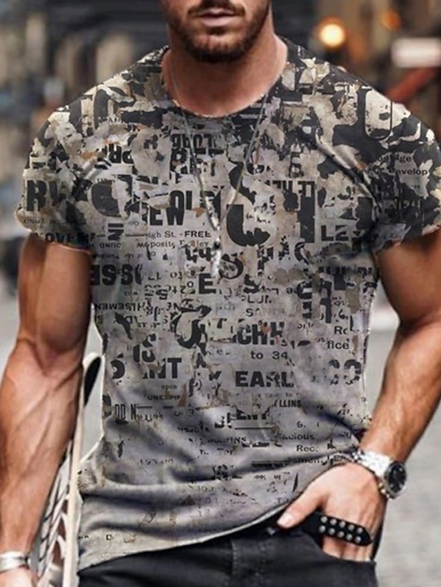  Men's T shirt Tee Tee Distressed T Shirt Graphic Crew Neck A B C D E 3D Print Plus Size Casual Daily Short Sleeve Clothing Apparel Vintage Designer Basic Slim Fit
